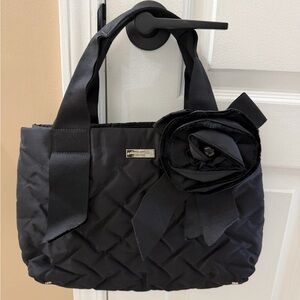 Kate Spade Black Quilted Tote with Bow Accent